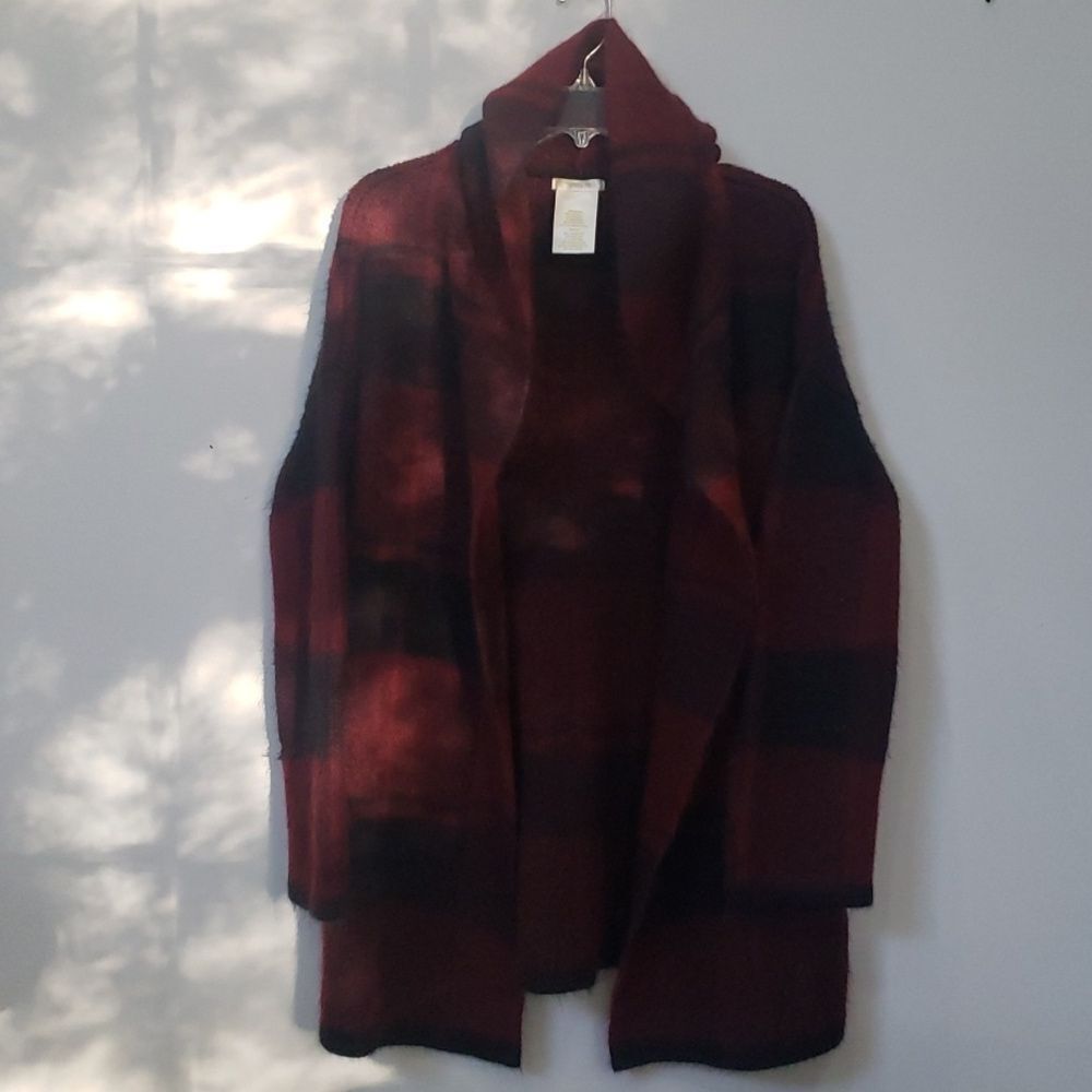Matty M Cardigan Womens sz S Long Oversize Hooded Knit Sweater Buffalo Plaid
